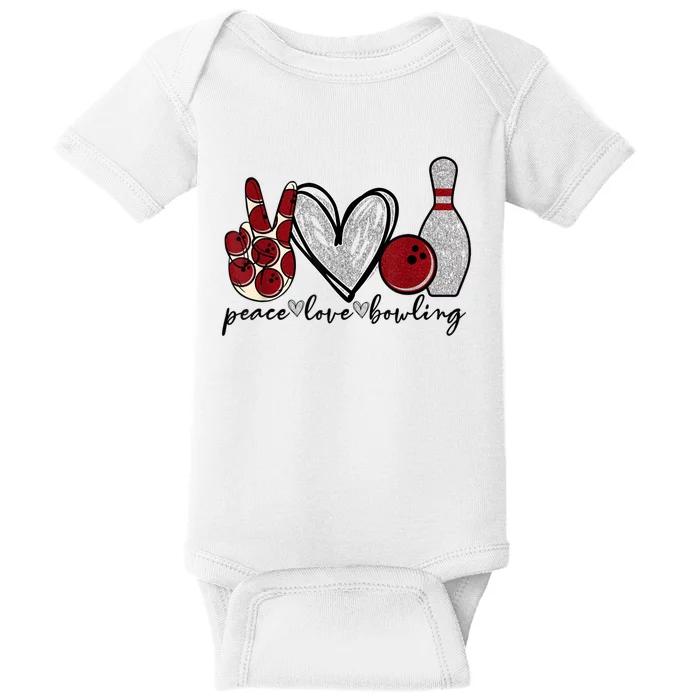 Peace Love Bowling Funny Bowling Lover Baby Bodysuit