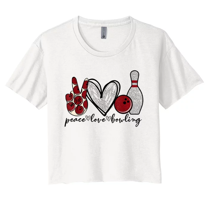 Peace Love Bowling Funny Bowling Lover Women's Crop Top Tee