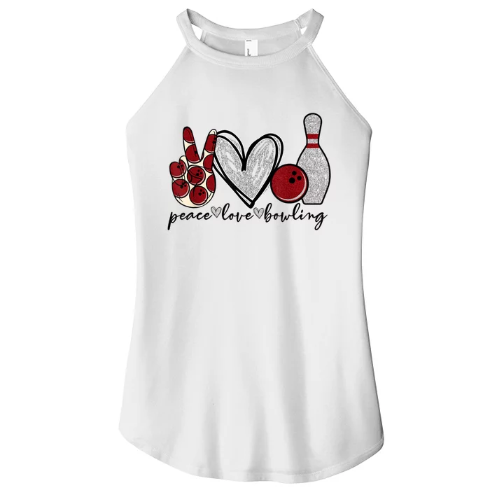 Peace Love Bowling Funny Bowling Lover Women’s Perfect Tri Rocker Tank