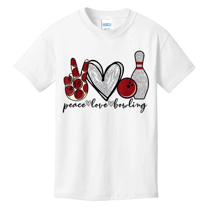 Peace Love Bowling Funny Bowling Lover Kids T-Shirt