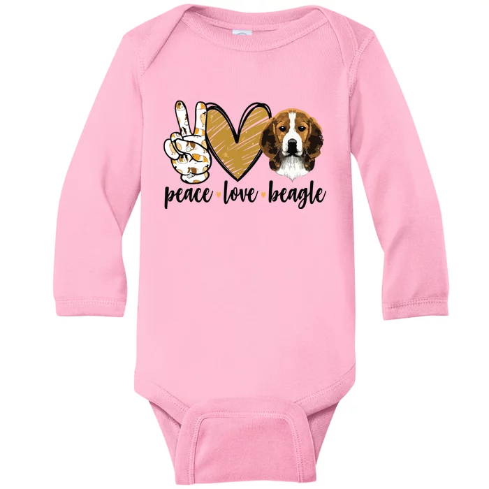 Peace Love Beagle Funny Gift Dog Lover Baby Long Sleeve Bodysuit