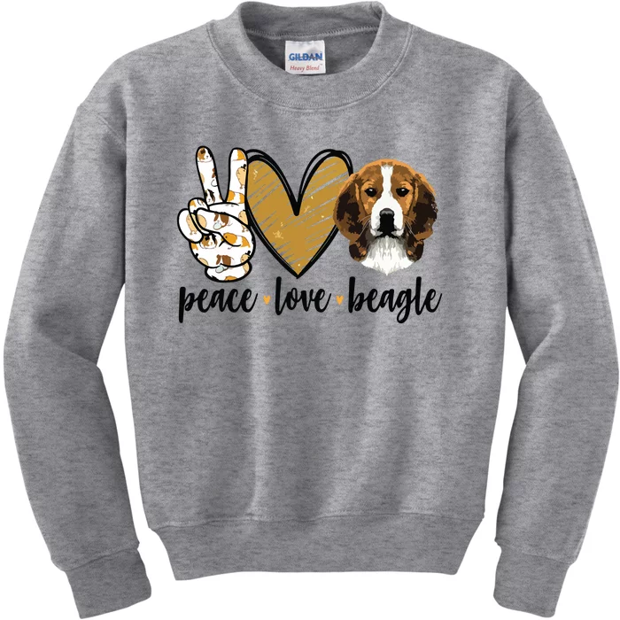 Peace Love Beagle Funny Gift Dog Lover Kids Sweatshirt