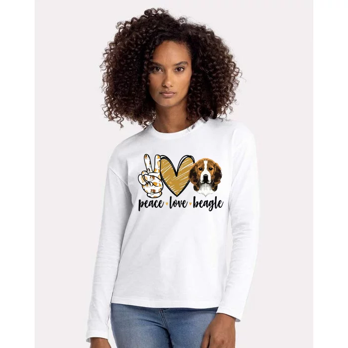 Peace Love Beagle Funny Gift Dog Lover Womens Cotton Relaxed Long Sleeve T-Shirt