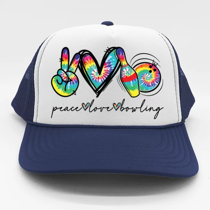 Peace Love Bowling Tie Dye Cute Bowling Lovers Trucker Hat