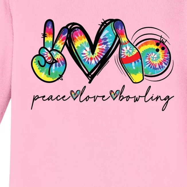 Peace Love Bowling Tie Dye Cute Bowling Lovers Baby Long Sleeve Bodysuit