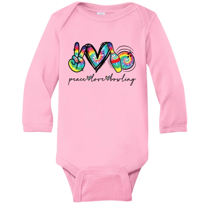 Peace Love Bowling Tie Dye Cute Bowling Lovers Baby Long Sleeve Bodysuit