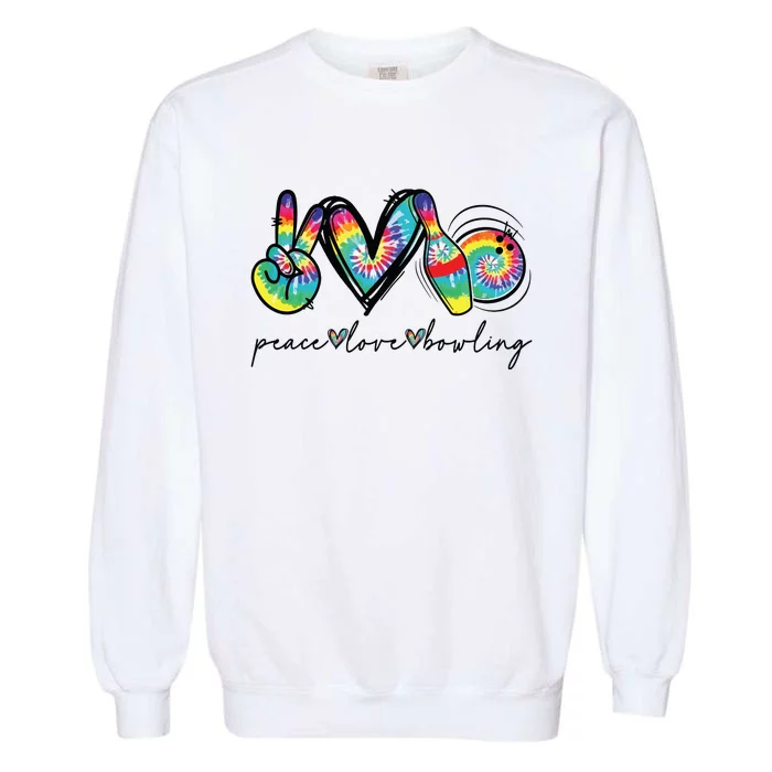 Peace Love Bowling Tie Dye Cute Bowling Lovers Garment-Dyed Sweatshirt