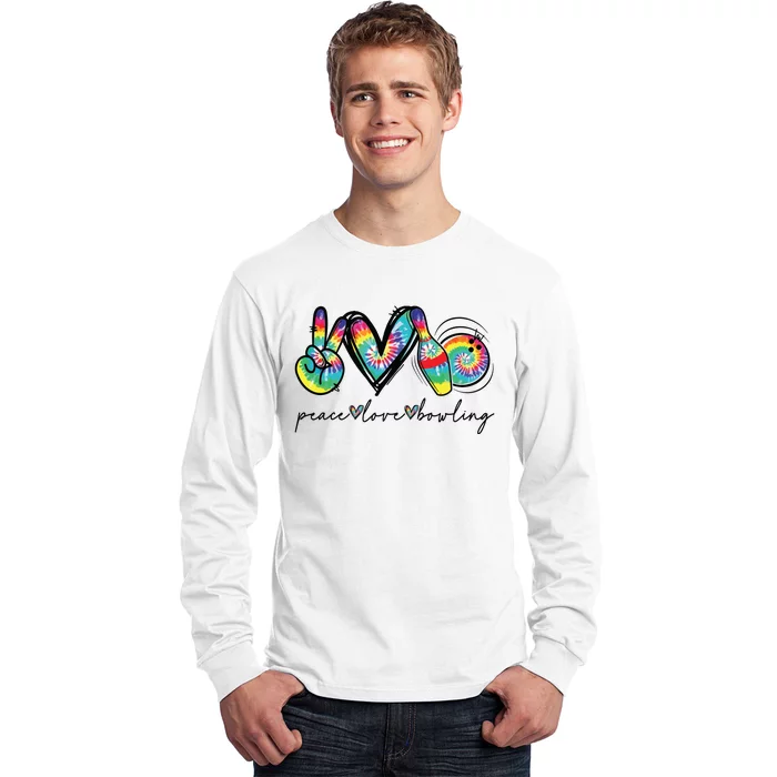 Peace Love Bowling Tie Dye Cute Bowling Lovers Long Sleeve Shirt