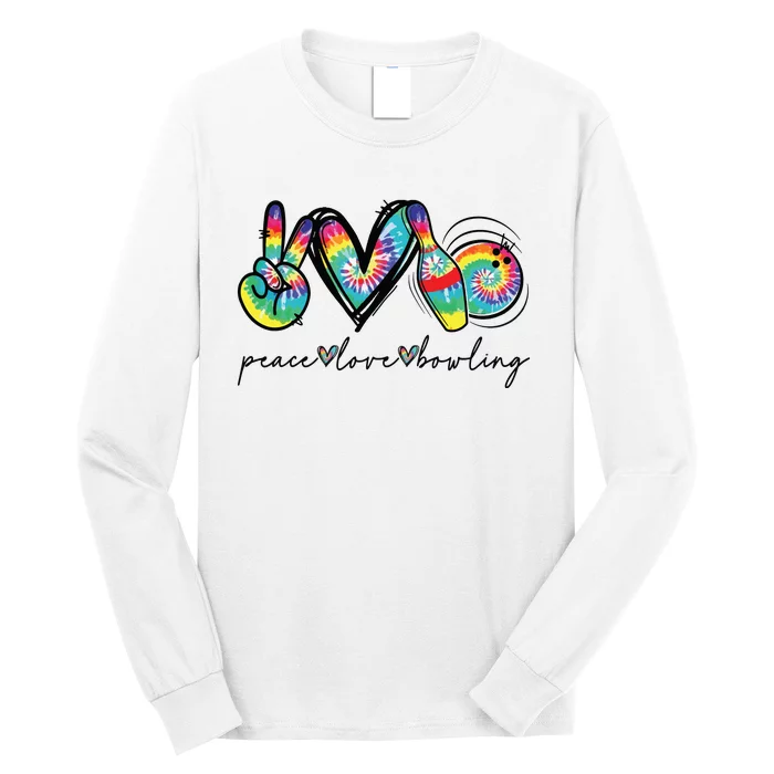 Peace Love Bowling Tie Dye Cute Bowling Lovers Long Sleeve Shirt