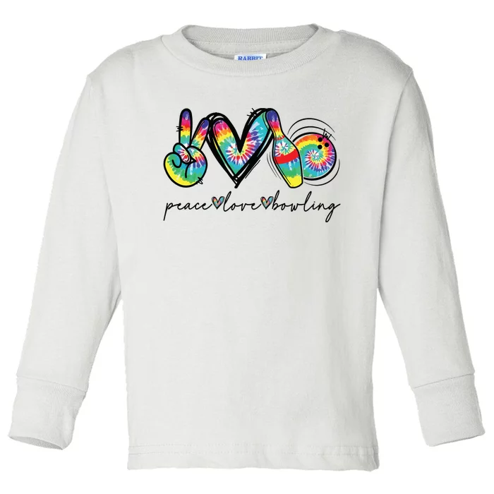 Peace Love Bowling Tie Dye Cute Bowling Lovers Toddler Long Sleeve Shirt