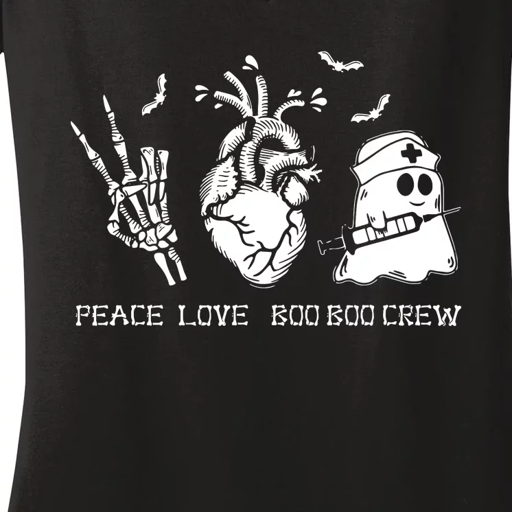 Peace Love Boo Boo Crew Lazy Halloween Costume Nurse Ghost Women's V-Neck T-Shirt