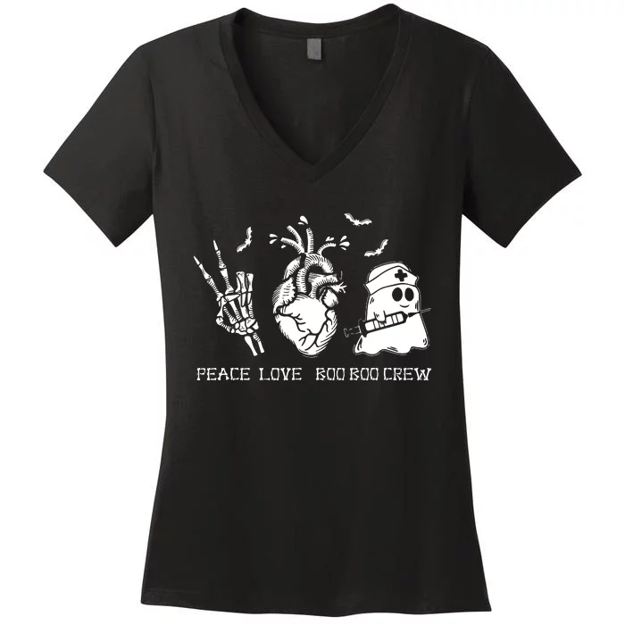 Peace Love Boo Boo Crew Lazy Halloween Costume Nurse Ghost Women's V-Neck T-Shirt