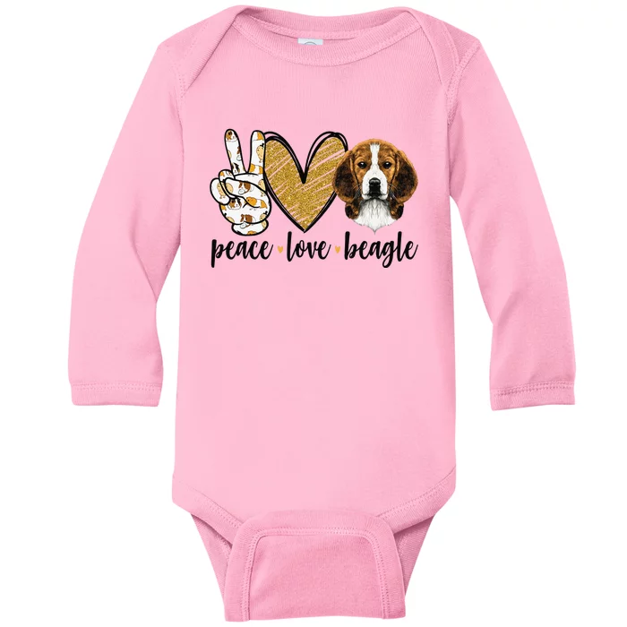 Peace Love Beagle Funny Gift Dog Lover Baby Long Sleeve Bodysuit