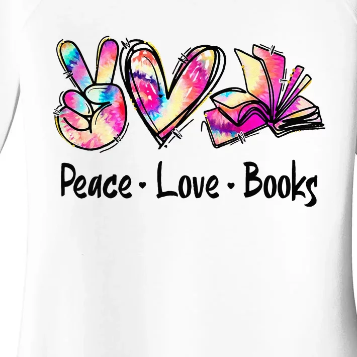 Peace Love Books Librarian Teacher Life Book Library Tie Dye Women's Perfect Tri Tunic Long Sleeve Shirt