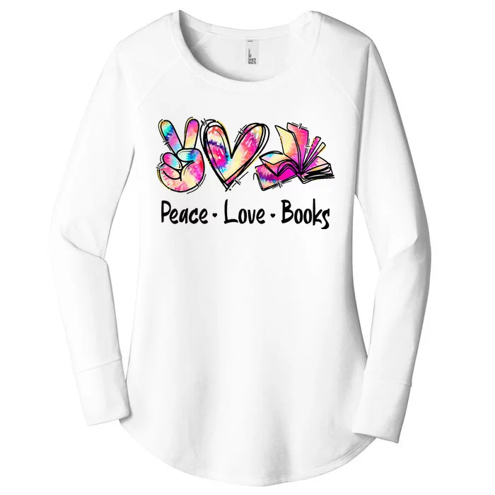 Peace Love Books Librarian Teacher Life Book Library Tie Dye Women's Perfect Tri Tunic Long Sleeve Shirt