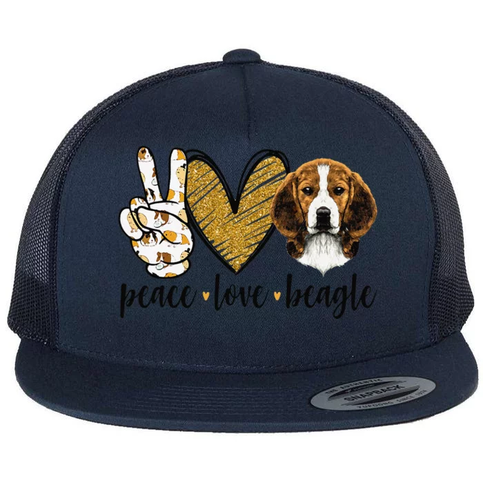 Peace Love Beagle Funny Gift Dog Lover Flat Bill Trucker Hat