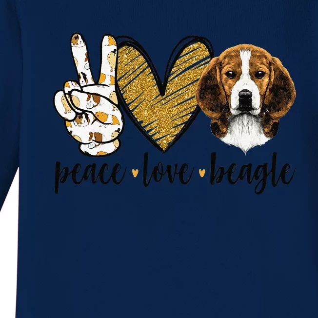 Peace Love Beagle Funny Gift Dog Lover Baby Long Sleeve Bodysuit