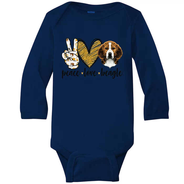 Peace Love Beagle Funny Gift Dog Lover Baby Long Sleeve Bodysuit