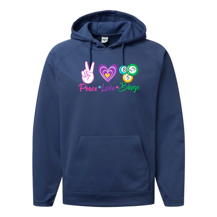 Peace Love Bingo Funny Lucky Bingo Gift Performance Fleece Hoodie