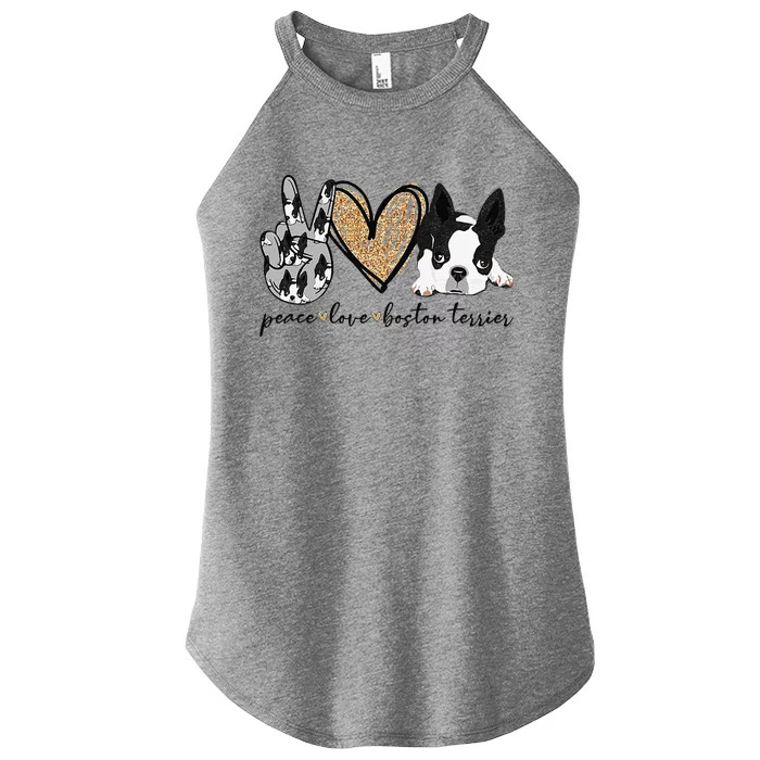 Peace Love Boston Terrier Funny Boston Terrier Lover Dog Mom Women’s Perfect Tri Rocker Tank