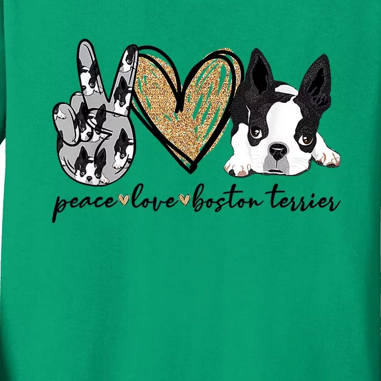 Peace Love Boston Terrier Funny Boston Terrier Lover Dog Mom Kids Long Sleeve Shirt