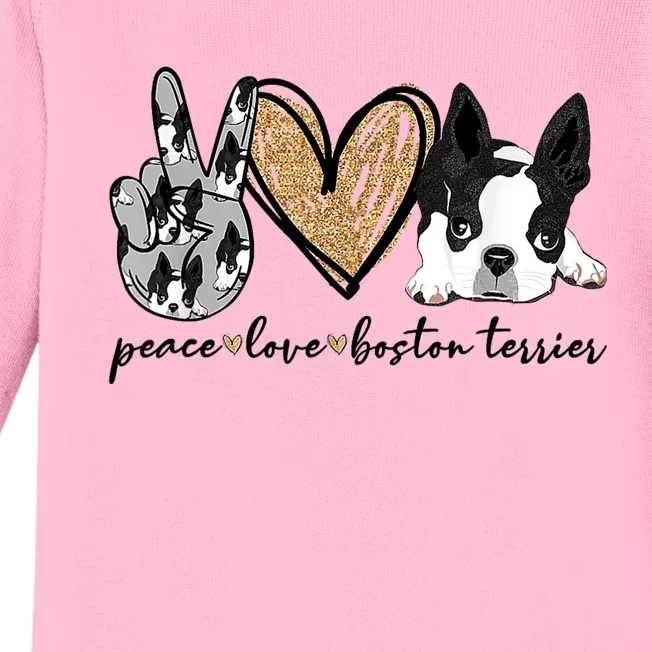 Peace Love Boston Terrier Funny Boston Terrier Lover Dog Mom Baby Long Sleeve Bodysuit