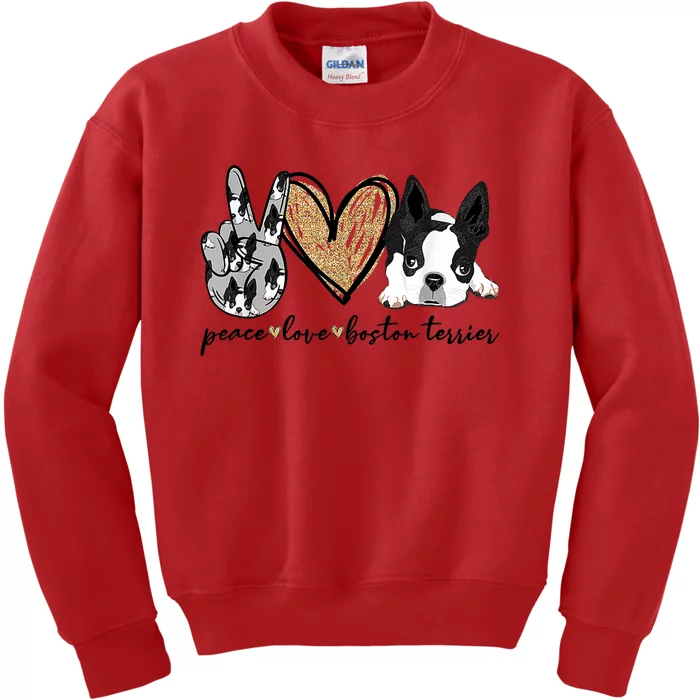 Peace Love Boston Terrier Funny Boston Terrier Lover Dog Mom Kids Sweatshirt