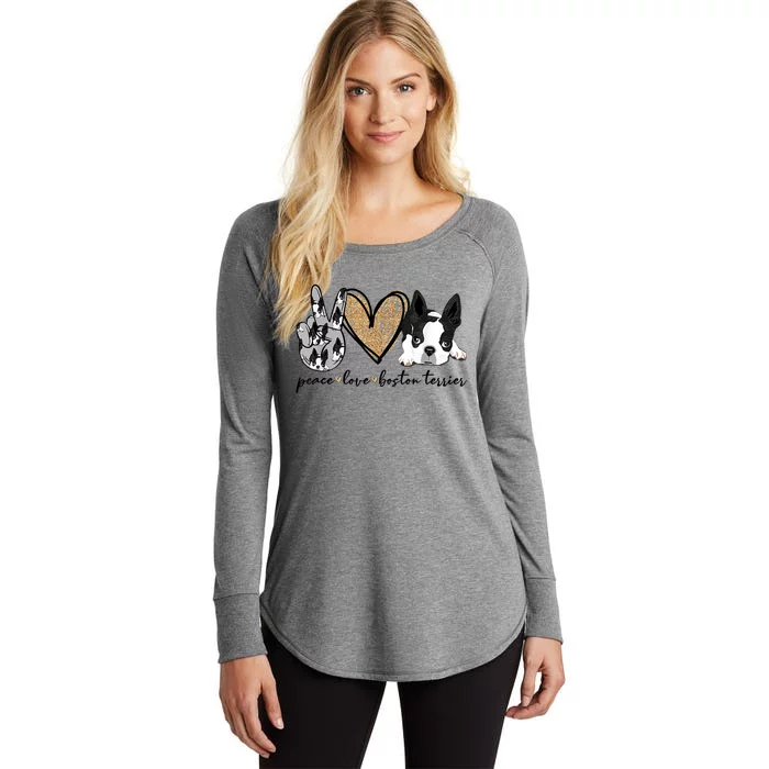 Peace Love Boston Terrier Funny Boston Terrier Lover Dog Mom Women's Perfect Tri Tunic Long Sleeve Shirt