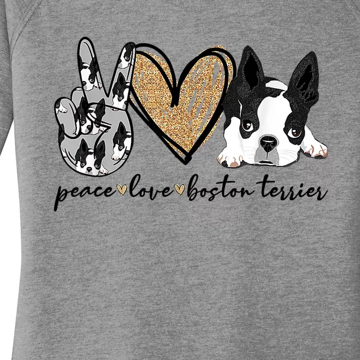 Peace Love Boston Terrier Funny Boston Terrier Lover Dog Mom Women's Perfect Tri Tunic Long Sleeve Shirt