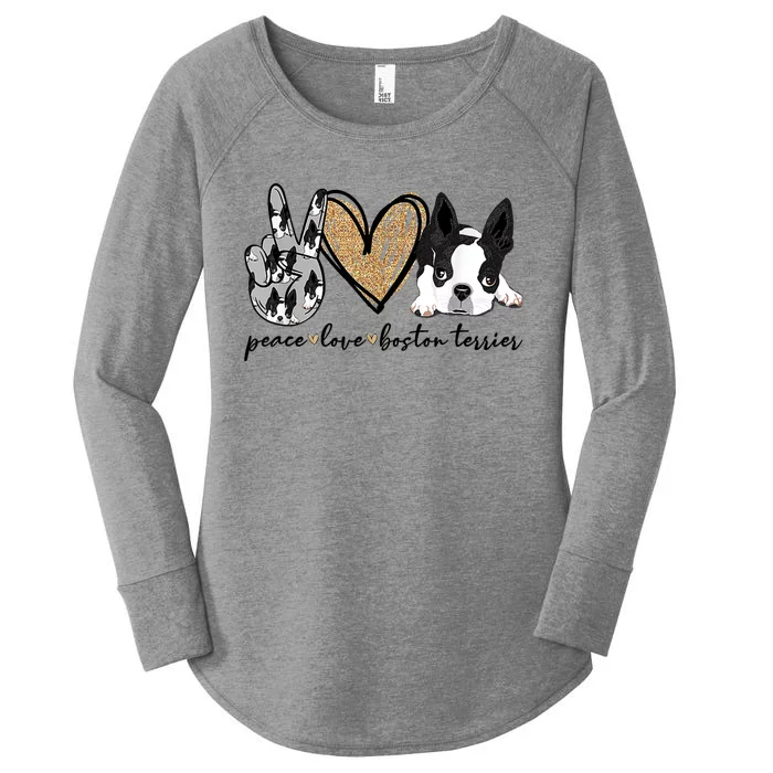 Peace Love Boston Terrier Funny Boston Terrier Lover Dog Mom Women's Perfect Tri Tunic Long Sleeve Shirt