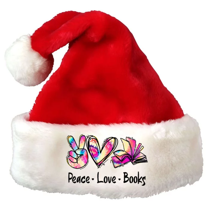 Peace Love Books Librarian Teacher Life Book Library Tie Dye Premium Christmas Santa Hat