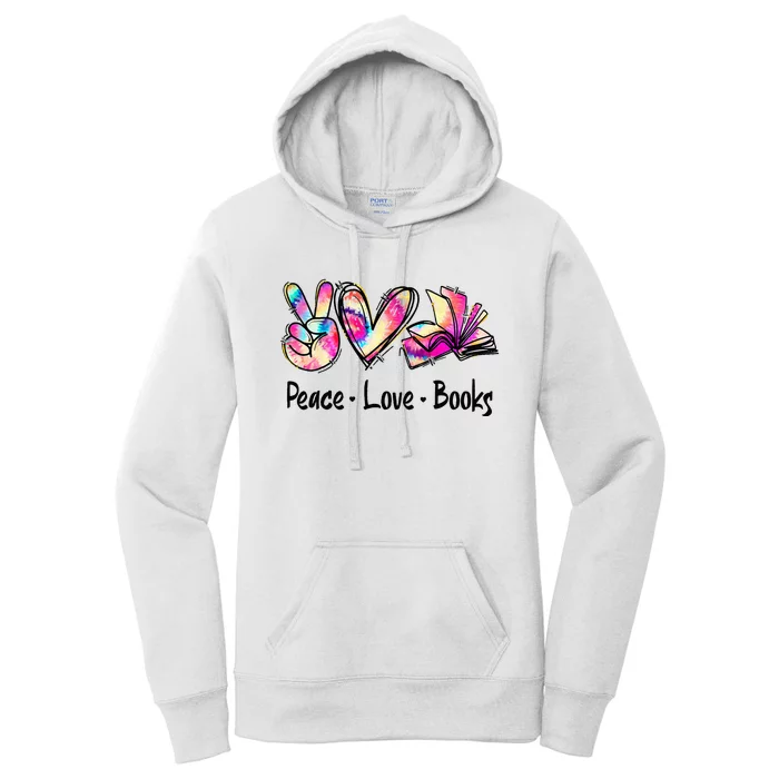 Peace Love Books Librarian Teacher Life Book Library Tie Dye Women's Pullover Hoodie