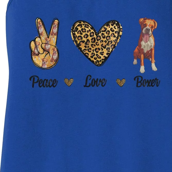 Peace Love Boxer Animal Lover Pet Dog Puppy Owner Leopard Funny Gift Women's Racerback Tank