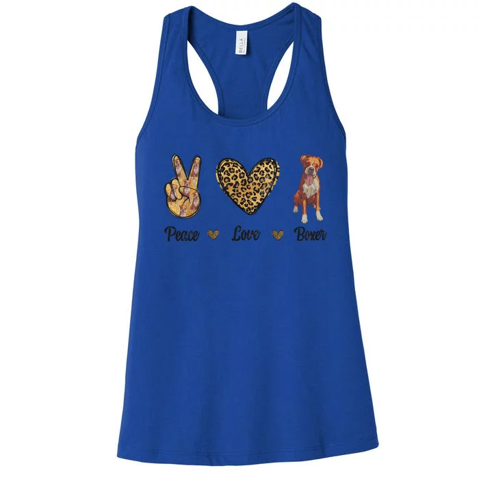 Peace Love Boxer Animal Lover Pet Dog Puppy Owner Leopard Funny Gift Women's Racerback Tank