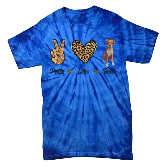 Peace Love Boxer Animal Lover Pet Dog Puppy Owner Leopard Funny Gift Tie-Dye T-Shirt