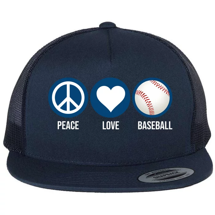 Peace Love Baseball Flat Bill Trucker Hat