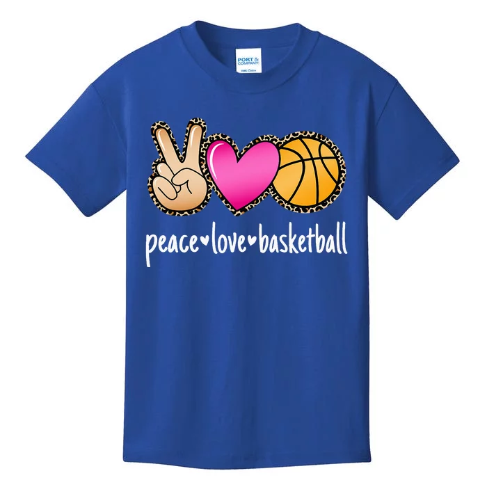 Peace Love Basketball Leopard Women Basketball Kids T-Shirt