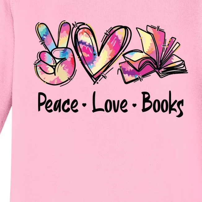 Peace Love Books Librarian Teacher Life Book Library Tie Dye Baby Long Sleeve Bodysuit