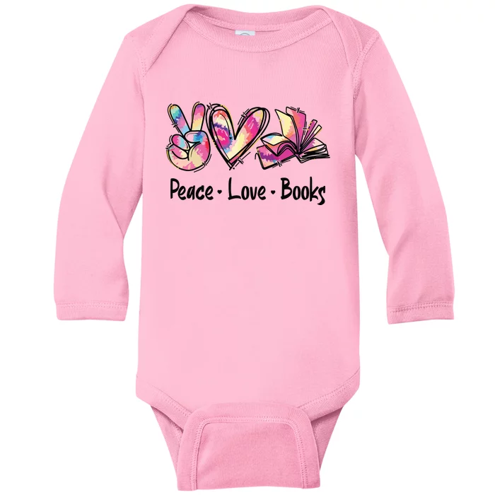 Peace Love Books Librarian Teacher Life Book Library Tie Dye Baby Long Sleeve Bodysuit