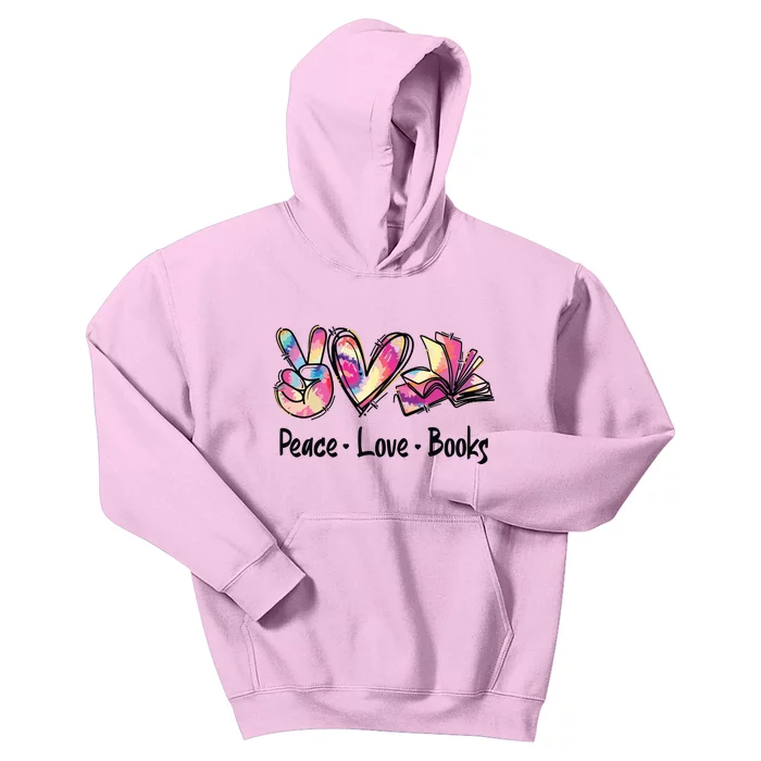 Peace Love Books Librarian Teacher Life Book Library Tie Dye Kids Hoodie