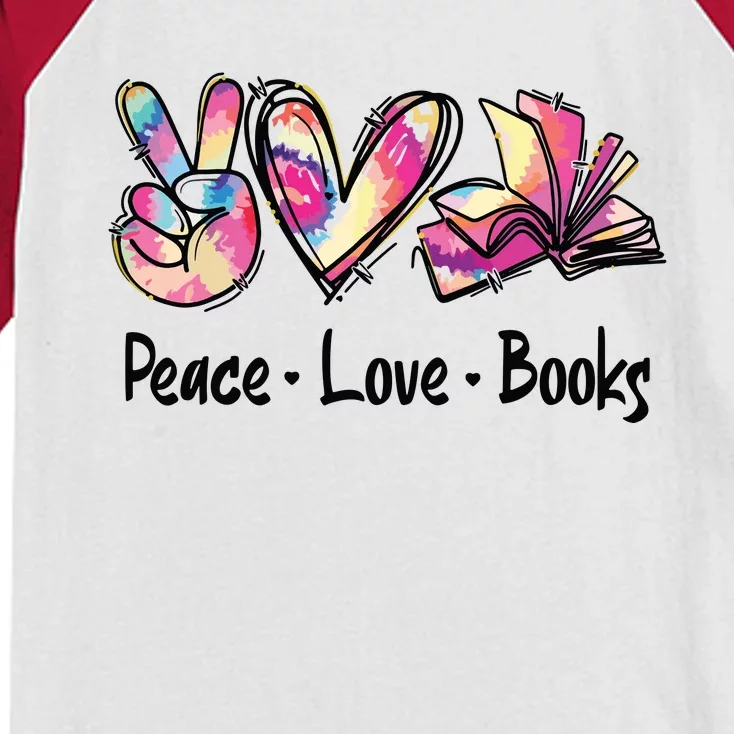 Peace Love Books Librarian Teacher Life Book Library Tie Dye Kids Colorblock Raglan Jersey