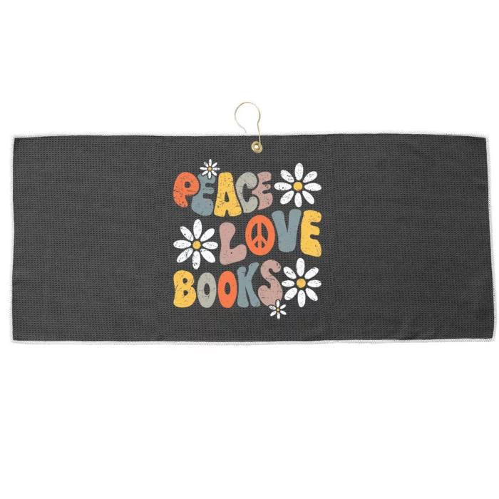 Peace Love Books Groovy Bookworm Book Nerd Reading Teacher Large Microfiber Waffle Golf Towel