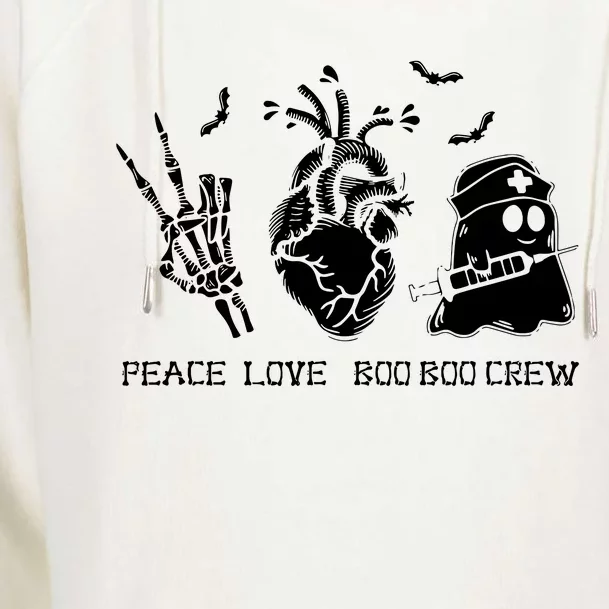 Peace Love Boo Boo Crew Lazy Halloween Costume Nurse Ghost Womens Funnel Neck Pullover Hood