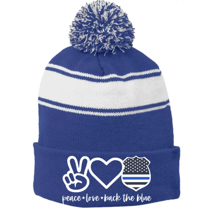 Peace Love Back The Blue Defend Support Police Officer Gift Stripe Pom Pom Beanie