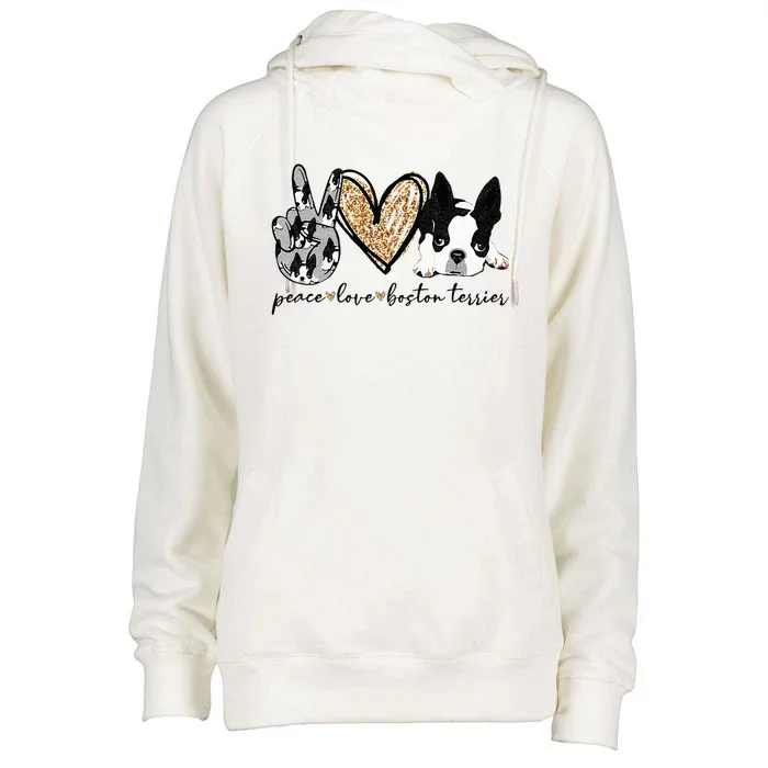 Peace Love Boston Terrier Funny Boston Terrier Lover Dog Mom Womens Funnel Neck Pullover Hood