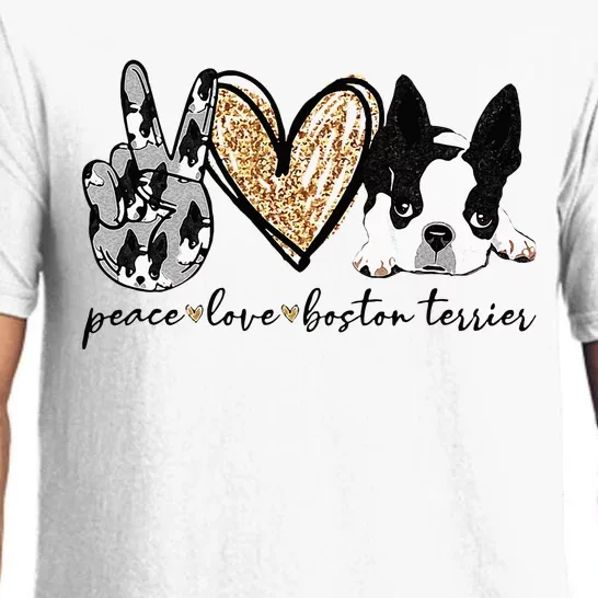 Peace Love Boston Terrier Funny Boston Terrier Lover Dog Mom Pajama Set