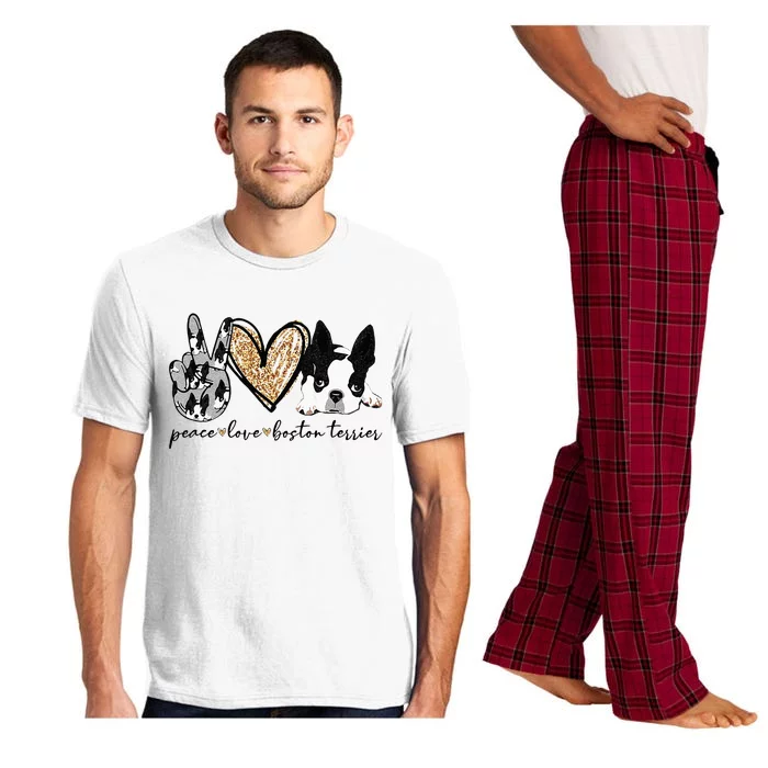 Peace Love Boston Terrier Funny Boston Terrier Lover Dog Mom Pajama Set