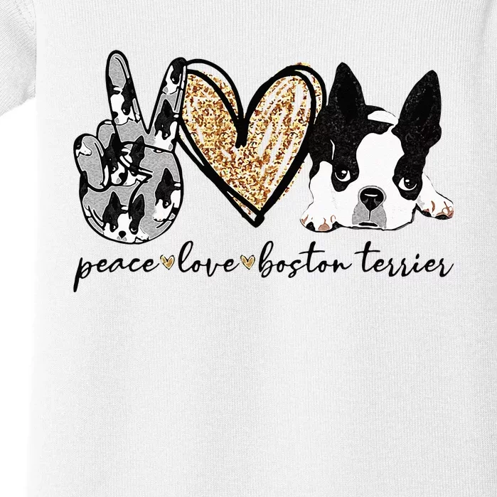 Peace Love Boston Terrier Funny Boston Terrier Lover Dog Mom Baby Bodysuit