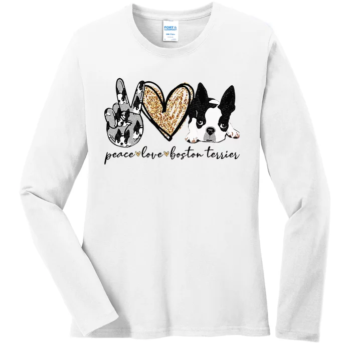 Peace Love Boston Terrier Funny Boston Terrier Lover Dog Mom Ladies Long Sleeve Shirt