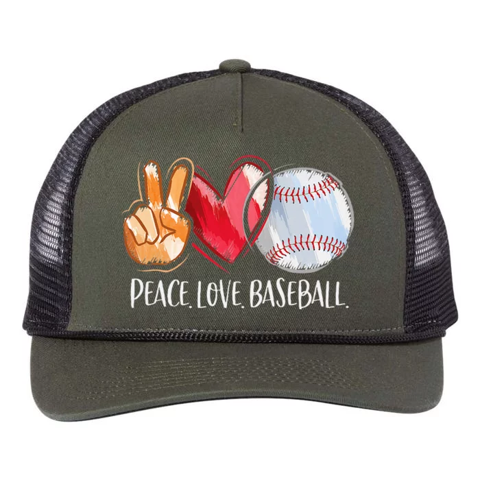 Peace Love Baseball Player  Baseball Fan Baseball Retro Rope Trucker Hat Cap